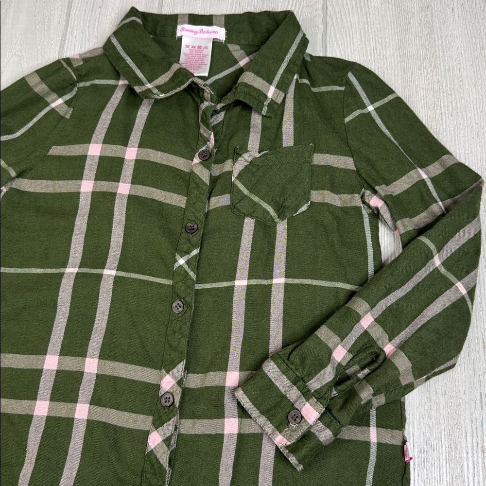 Girls Tommy Bahama plaid flannel, green/pink size L (10/12) - Picture 3 of 5